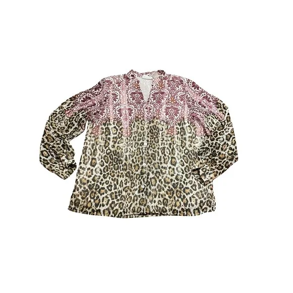 🔥 ALFRED DUNNER Floral Leopard V-Neck Shell Button Blouse 12 EUC! 🔥 - Picture 8 of 11